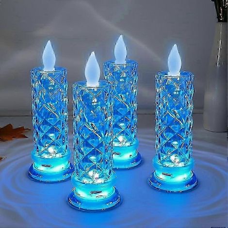Ensemble de 4 bougies LED en cristal, bougies LED sans flamme, bougies LED sans flamme effet rose, bougies piliers romantiques sans flamme pour Noël et les mariages (1/5)