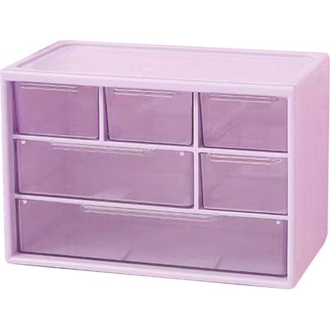 Boîte de Rangement Bureau 3 Tiroirs Violet Plastique 6 Compartiments pour Bijoux Lentilles Accessoires Cosmétiques Organiseur Compact (1/5)