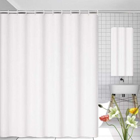 Schimmelresistenter Duschvorhang, 180 x 200 cm, weiß, mit 12 Haken, kein Bohren erforderlich, wasserdichtes PEVA-Gewebe, maschinenwaschbar