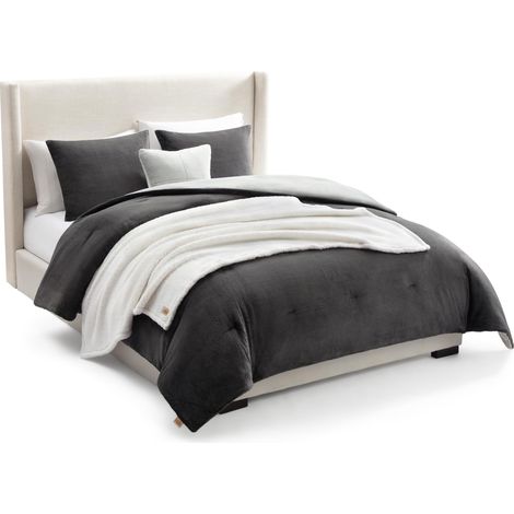 Parure de lit 5 pièces avec Couverture, Oreiller décoratif, taies d'oreiller et Couette réversible, hypoallergénique, Lavable, Chaude et Moelleuse, lit Double/Grand lit, Gris Anthracite (1/5)