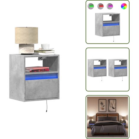 Wand-Nachttische mit LED-Leuchten 2 Stk. Betongrau - Wand-Nachttisch - Wand-Nachttische - Wand Nachtschrank - Wand Nachtschränke (1/5)