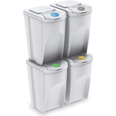 Set de 4 cubos de basura KEDEN SORTIBOX papelera reciclaje, blanco roto, volumen 140L (1/4)