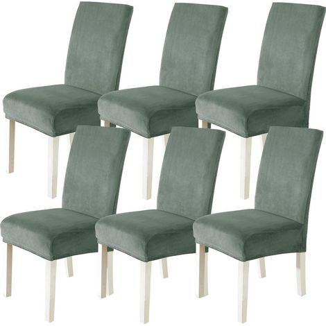 Stuhlhussen Samt 6er Set, Stretch Stuhlbezug für Hochlehner & Schwingstuhl, Bohnengrün (1/5)