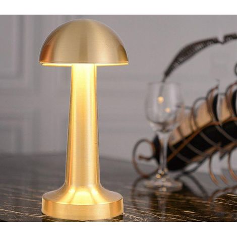 Lampada Tavolo LED Fungo Effetto Metallo ORO Touch 3 Colori Ricaricabile USB (1/5)