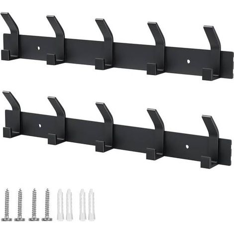 Wandgarderobe, 2-teilige Garderobe mit 5 Haken, Wandgarderobe, kein Bohren erforderlich, Wandgarderobe für Küche, Bad und Schlafzimmer (Schwarz) (1/5)