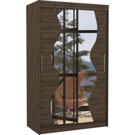 Petite armoire de chambre 2 portes coulissantes bois marron et miroir Vaguz 120cm (1/5)