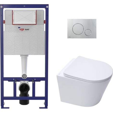 WC-Set SAT ECO 2L Vorwandelement 112 cm + Infinitio Rimless Hänge-WC SoftClose Weiß + Betätigungsplatte Chrom glänzend