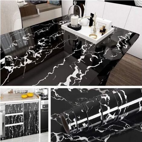 Papier Adhésif pour Meuble Marbre Noir et Blanc en Vinyle Stickers Meubles Cuisine Salle de Bain Papier Peint Autocollant Décoratif Amovible pour Table Plan de Travail de 40CM2M (1/4)