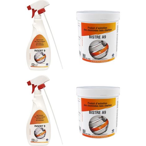 Lot de 2 insert9 nettoyant pour vitres pour poêles et inserts + 2 pots de 1kg Produit entretien de cheminé Bois/Charbon BISTRE A9 (1/4)