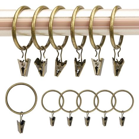 30 Pieces Rings Curtains with Pliers, 32mm Diameter Indoor Pliers for Curtains in Metal, Bronze Ring Curtain with Pliers, Clips of Curtain Rings (1/5)