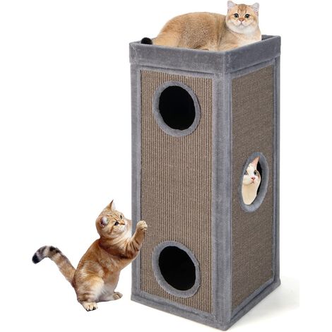COSTWAY Casa per Gatti a 4 Piani, Condominio per Gatti Alto 99 cm con Trespoli per Graffiare, 3 Nascondigli e 4 Morbidi Cuscini in Peluche, Mobili per Gatti Moderni a Forma di Barile (1/5)