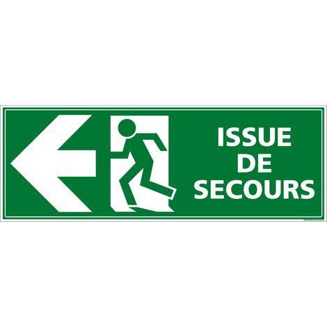 Panneau de signalisation issue de secours flèche gauche ISO 7010 E001 - Sortie de secours - Aluminium 2 mm - 980 x 350 mm