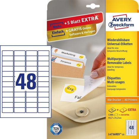 L4736REV-25 etiqueta autoadhesiva Rectángulo redondeado Desmontable Blanco 1440 pieza(s)