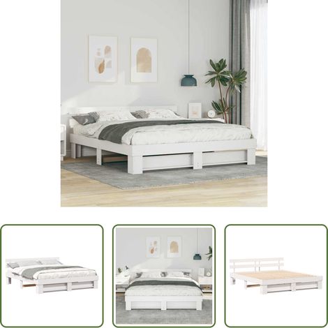 Cadre de lit - Cadre de lit avec tête de lit Blanc 180 x 200 cm Pin massif (1/5)