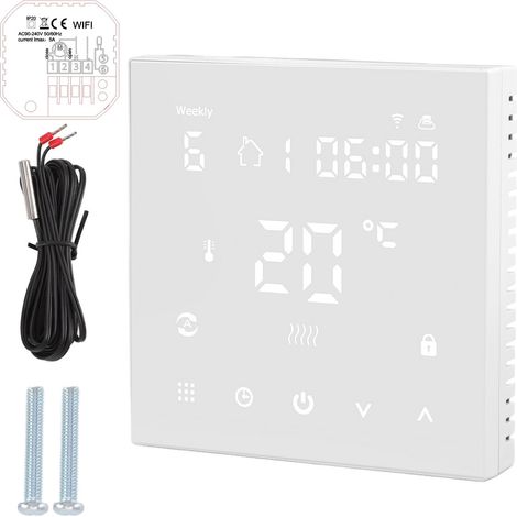 Thermostat WiFi numérique à écran tactile, contrôle vocal et via APP, avec étalonnage automatique pour chauffage au sol 90‑240V (1/5)