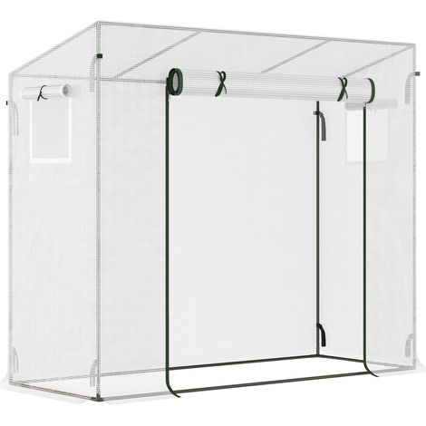 Serre de jardin 2 fenêtres porte enroulable zippée acier PE blanc (1/5)