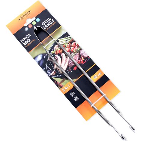 Pince barbecue inox à roulette 40 cm – Action 2 en 1 pour intérieur et extérieur – Roulettes crantées pour manipulation facile – Durandal