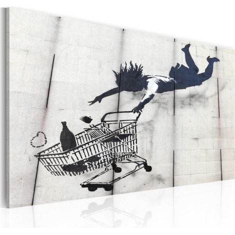 Tableau "Femme Tombe avec un Chariot de Supermarché - Banksy" 40x60cm (1/2)