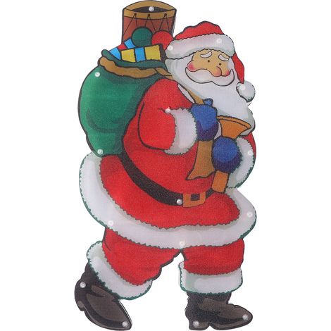 Lot lumineux décoratif LED avec ventouse pour fenêtre - Père Noël peint grand modèle - Lumière de scène de Noël sans fil à piles - Décoration festive pour ambiance de Noël (1/5)