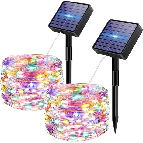 Lot de 2 Guirlande Solaire Exterieur, 5+2 M 50 LED 8 Mode IP65 Étanches Guirlande Lumineuse Solaire Extérieur Avec Mémorisation Pour Clôture Jardin Balcon Décoration Multi-Colore (1/5)