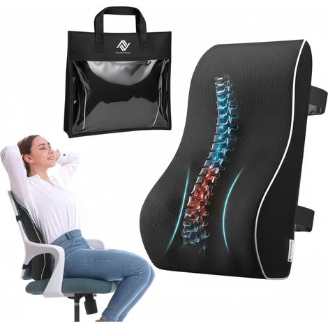 Coussin lombaire ergonomique, coussin lombaire pour chaise de bureau, canapé, voiture, support réglable, dossier pour chaise, coussin de positionnement, oreiller cervicales et cou (Noir) (1/5)