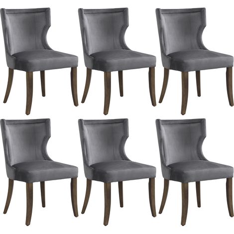 Juego de 6 sillas de comedor de terciopelo gris, modernas y minimalistas, con cuatro patas de madera maciza, ideales para oficina en casa, sala de estar y dormitorio. (1/5)