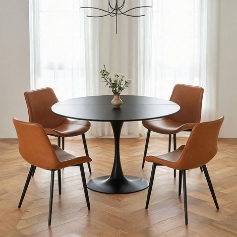 Chaises en similicuir à pieds métalliques, dossier ergonomique pour salle à manger, cuisine et salon, marron, lot de 4 (1/5)
