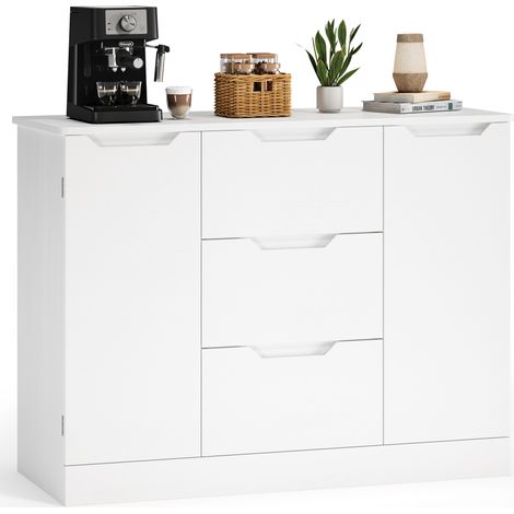 Credenza da Cucina Bealife Alta 76 cm con 2 Ante 2 Ripiani e 3 Cassetti per Soggiorno Sala da Pranzo Ingresso 100 x 35 x 76 cm Bianco (1/5)