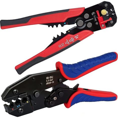 Kit de Pince à sertir à Cliquet et Pince à dénuder, Sertir AWG20-10 0,5-1,5/1,5-2,5/4-6 mm² et dénuder AWG22-10 (0,26,0 mm²), pour Connecteurs Cosses Electriques a Sertir (1/5)