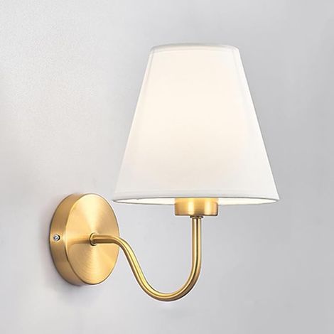 Aplique de Pared Estilizado, Lámpara de Serie Minimalista con Casquillo E27, Lámpara de Pared de Brazo, Pantalla de Tela Chapada en Latón, para Dormitorio, Sala de Estar, Escalera, Pasillo y Sendero ( (1/5)