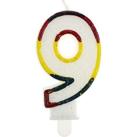 Bougie pailletée chiffre ""9"", 1 pc.