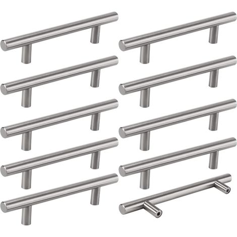 10 × Küchenschrankgriffe – Türgriff aus Edelstahl, 128 mm Lochabstand, silberfarben (mit Schrauben)