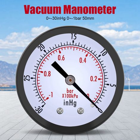 Manomètre à vide d'air mini cadran 50mm, indicateur de pression 0-30inHg 0-1bar, vacuomètre pour mesure de dépression (1/5)