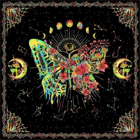 Nappe de table Tarots Papillon Lune Astrologie Nappe d'autel Cartes divinatoires Tapisserie Fournitures de sorcellerie 50x50cm (1/5)