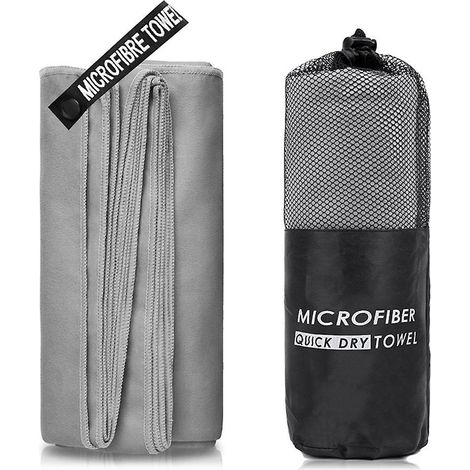 Mikrofaser-Reisehandtücher, schnelltrocknend, ideal für Camping, Strand, Fitnessstudio und Rucksackreisen – 80 x 130 cm – Hellgrau