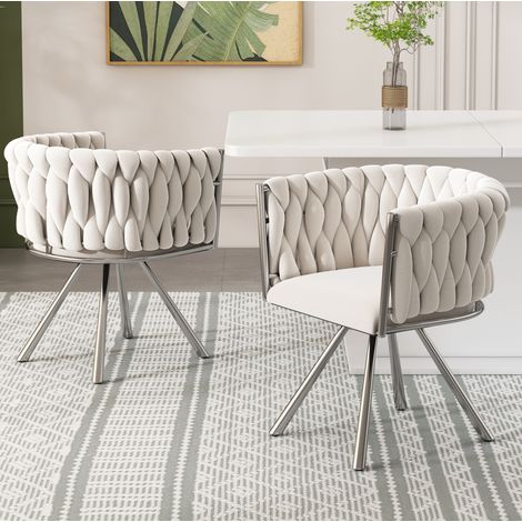 Silla de comedor de terciopelo beige y plata, giratoria 360°, 2 piezas,59×54×72cm (1/5)