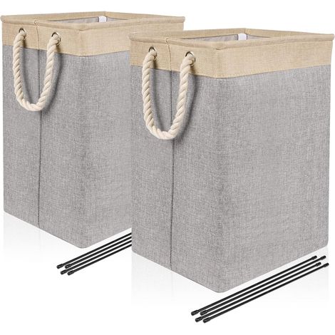 2 Pieces Laundry Basket Laundry Hamper Storage Basket Dirty Clothes Laundry Basket with Rope Handles with 4 Hooks Hanging Racks Bathroom Toys Clothes 65L (1/5)