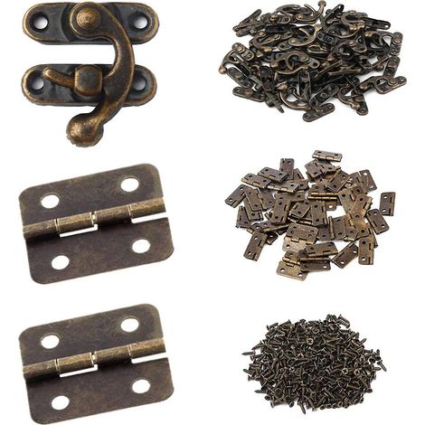 Petites charnières en bronze antique, loquet à droite avec charnières et vis pour boîte à bijoux en bois, cadeau (1/5)