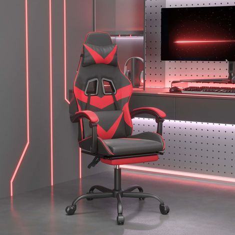 vidaXL Silla gaming con reposapiés cuero sintético negro rojo (1/5)