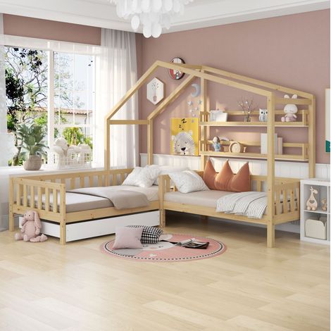 letto contenitore 90x200 legno naturale con scaffali HAVRYA (1/5)