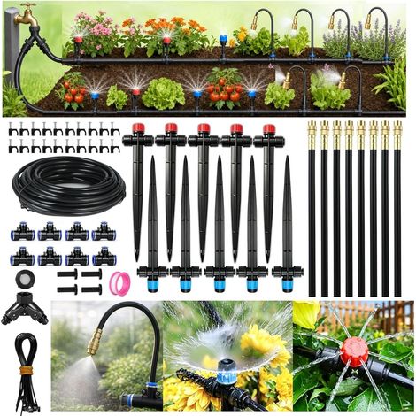 Système d'irrigation micro goutte à goutte pour le jardin : buses de pulvérisation de 37 m 18 s - Tuyau d'arrosage flexible - Kit automatique - Jardinière surélevée - Jardinière de balcon - Raccord (1/5)