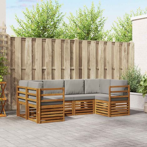 Ecksofa Set 6 pcs Natürlich und Hellgrau Massivholz Akazie