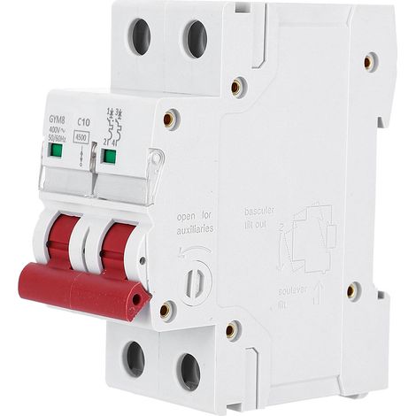 Disjoncteur miniature GYM8-C45, bipolaire, 400 V CA, connexion par barre omnibus double face, 10 A