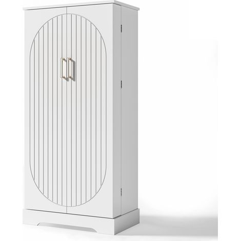 Meuble de cuisine blanc 60×35×128 cm lumière capteur LED,étagères réglables double porte anti-basculement-Da. (1/5)