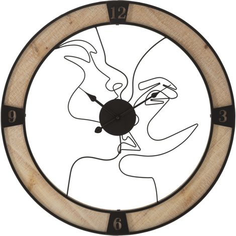 Orologio da parete Couple con profili d'autore su legno naturale