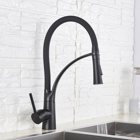 Robinet de Cuisine Flexible,Mitigeur d'évier avec Douchette Extractible,Mitigeur Cuisine D'évier Pivotants à 360 °avec Flexible Noir Tuyau en Silicone,Robinet Monocommande en Acier Inoxydable - 2 type (1/5)
