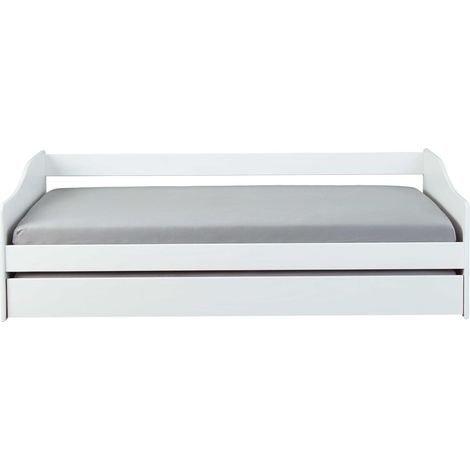 Lit Banquette 90x200 en pin massif coloris vernis blanc - Longueur 207 x Profondeur 96,5 x Hauteur 62 cm -PEGANE- (1/5)