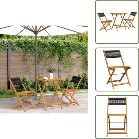Muebles de exterior - vidaXL Juego de bistro de 3 piezas polipropileno y madera maciza negro - Madera maciza