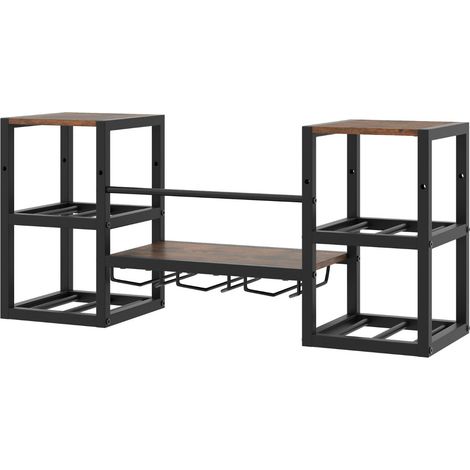 Portabottiglie da parete con porta calici 89 x 25 x 40 cm perfetto per 8 bottiglie design industriale rustico in metallo marrone 200018631
