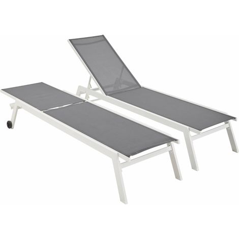 Set of 2 multi-position aluminium sun loungers with wheels White 191x55x94 cm - Elsa